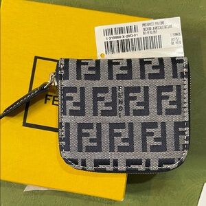Fendi Black and Gray Fendi zucchini Monogram zip coin pouch NEW unused full set